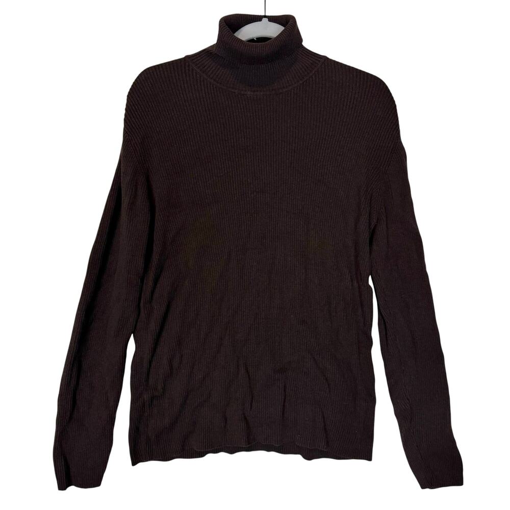 Perry Ellis Ribbed Sweater Mens Medium Brown Regular Moisture Wicking Turtleneck